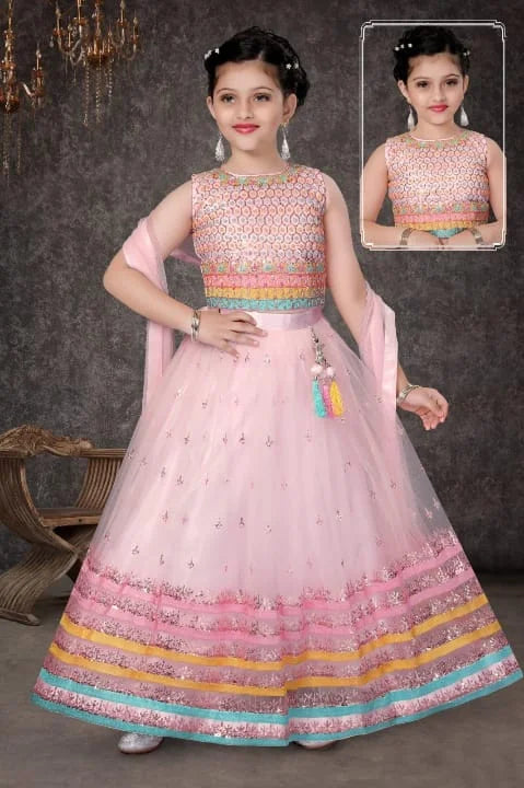 Girls Lehenga Sequence Work ChOli kardana Work Soft Net Fabrics