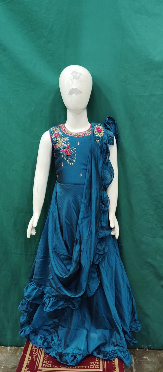 Girls Saree Gown Hand Work Butter Chinon Fabric