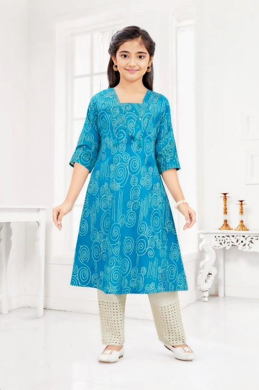 Girls Firozi Colour Kurti Nd Pent