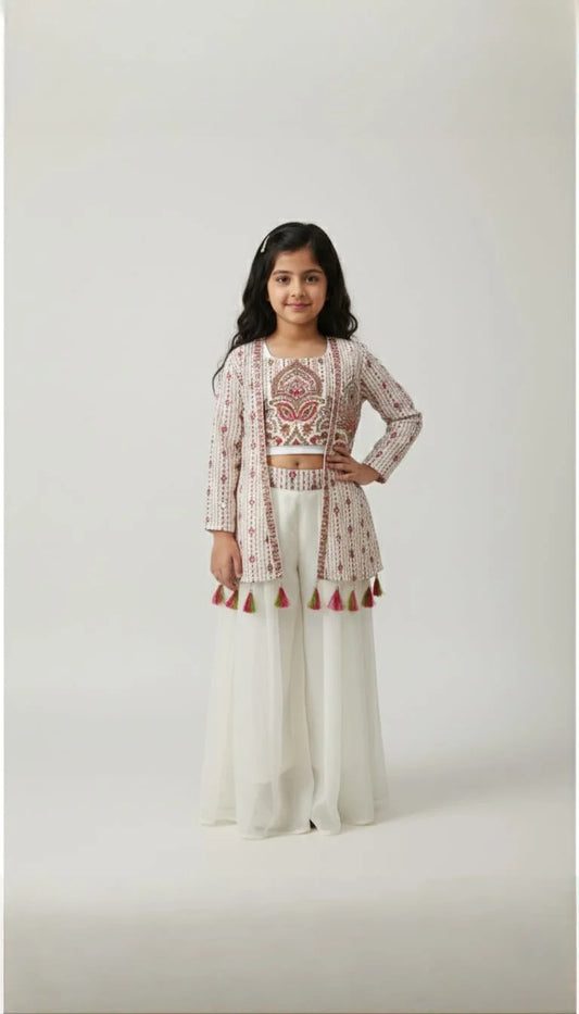 Girls White Colour Plazo