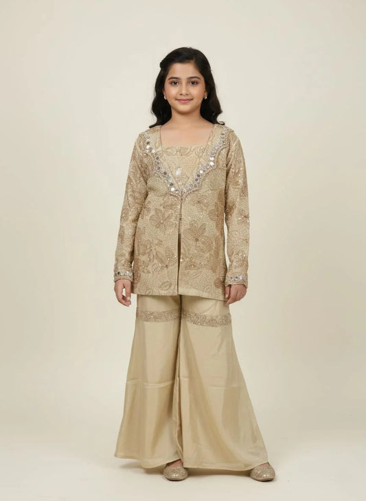 Girls Cream Colour Koti Nd Plazo