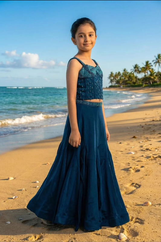 Girls Blue Colour Fish Cut Plazo