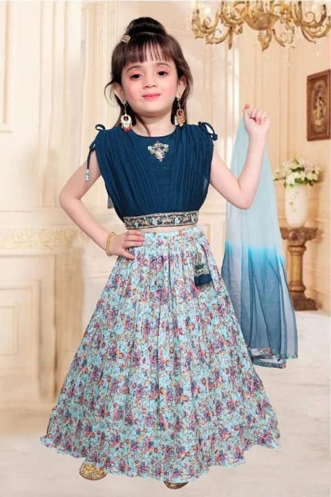 Girls Lehenga ChinOn Silk Fabric Kaptan Pattern