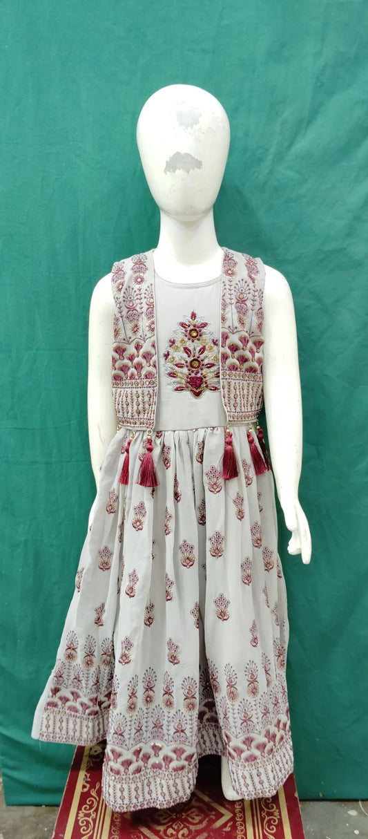 Girls One Piece Gown With Koti Embroidery Work Georgette Fabric