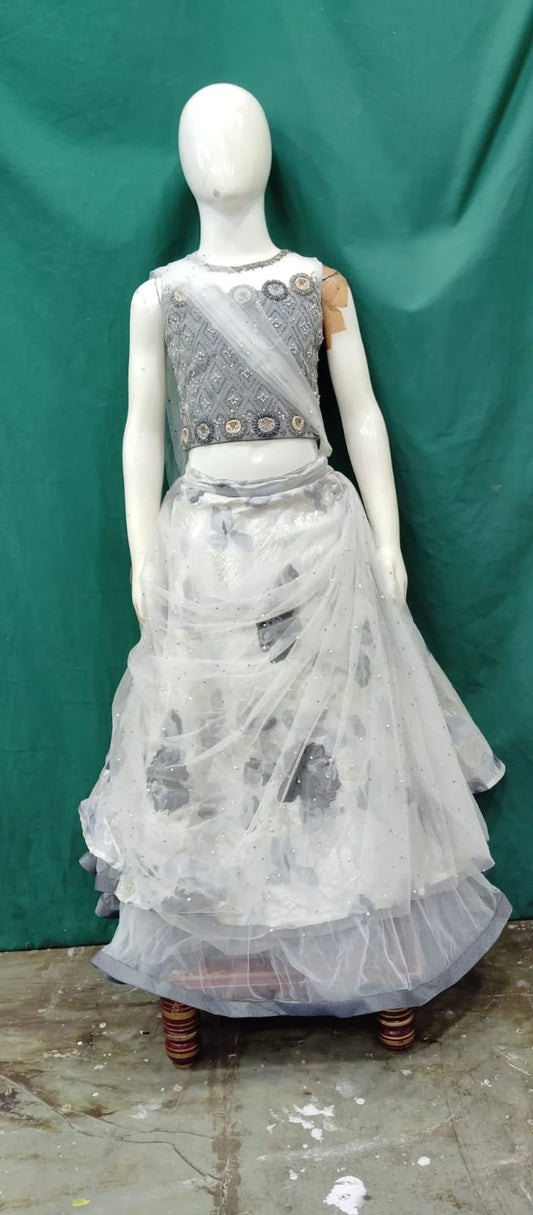 Girls Lehenga Hand Works Soft Net Fabric