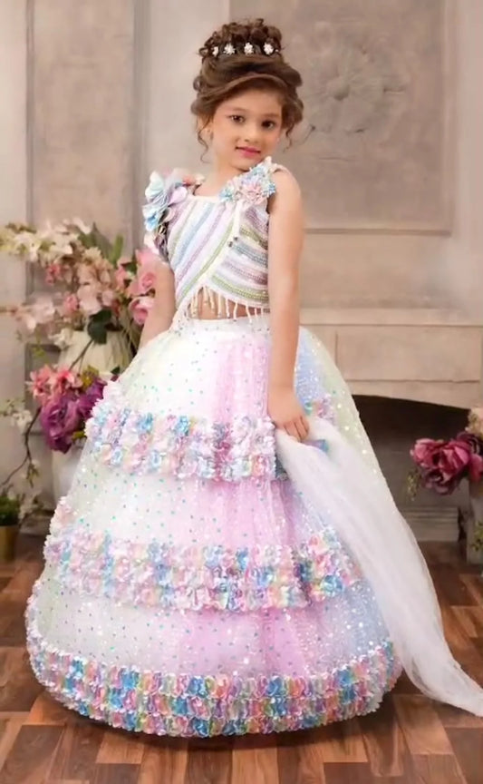 Girls Lehenga Multi Sequence With Gota Patti Work Net Fabric