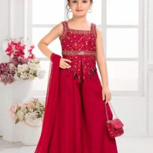 Girls Red Colour Plazo