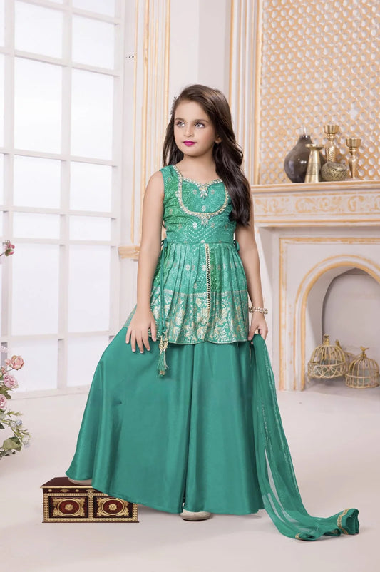 Girls Green Colour Plazo