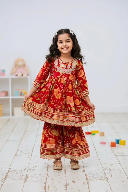 Girls Red Colour Sharara