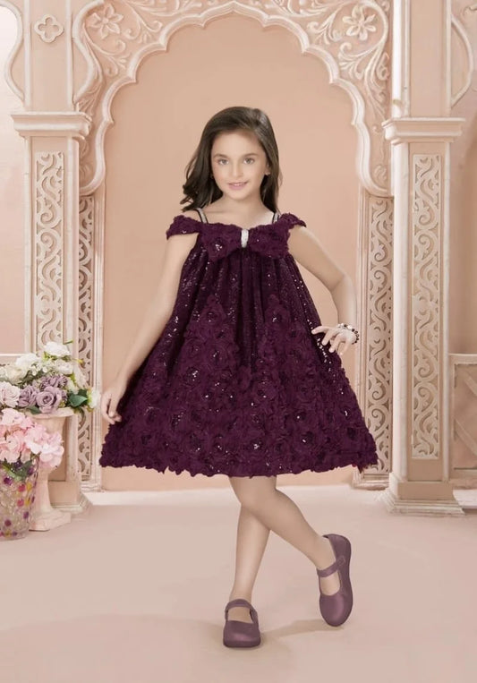 Girls Wine Colour Frock