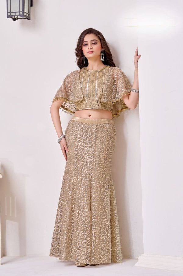 Girls Gold Fish Cut Lehenga - Devikrupa Kidswear