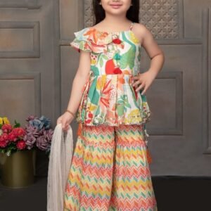 Girls plazo style peplum top multicolor reyon soft fabric