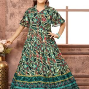 Girls one piece gown viscos fabric printed look sequence work