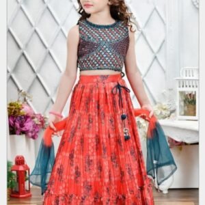 Girls lehenga choli printed skirt with spegative mirror work top