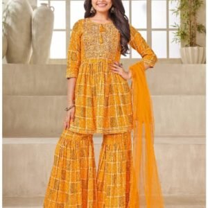 Girls sharara look bandhani style chanderi fabric