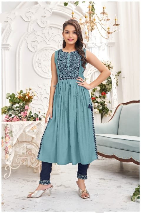 Girls kurti pant cotton fabric grey colour