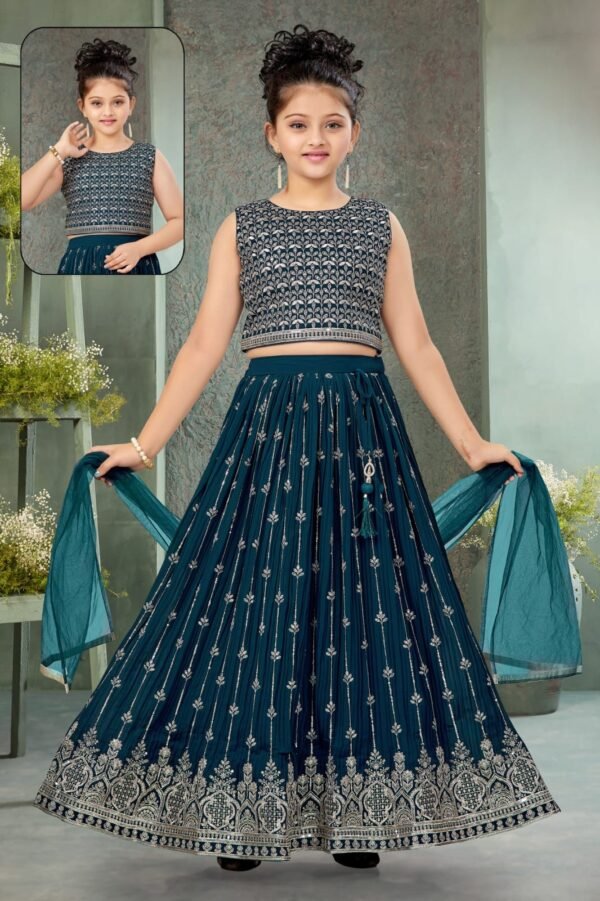 Girls lehenga choli navy blue colour all over work