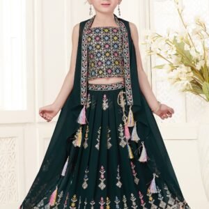 Girls lehenga choli bottle green crop with srug