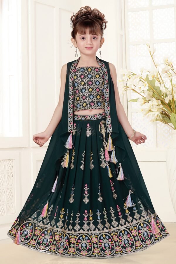 Girls lehenga choli bottom green crop with srug