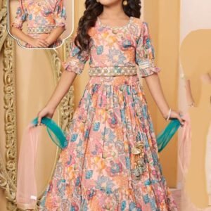 Peach colour all over printed lehenga choli with different style