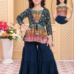 Sharara crop with multi jacket navy blue colour