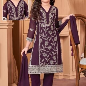 Girls dresses wine colour pant style with dupatta