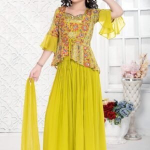 Plazo style georgette fabric crop top with jacket