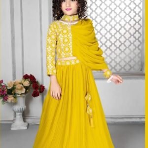 Girls lehenga choli yellow color lucknowi top one side unique designs