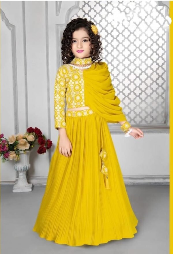 Girls lehenga choli yellow color lucknowi top one side unique designs