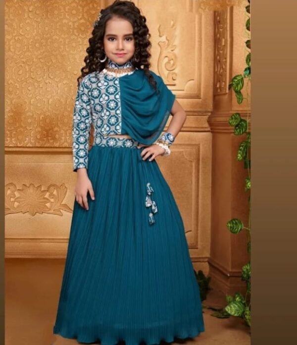 Girls lehenga choli blue colour lucknowi top one side different style