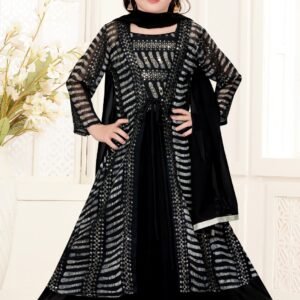 Girls lehenga choli crop top with full jacket black colour