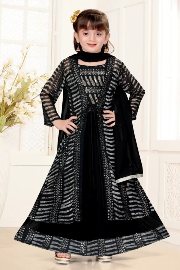 Girls lehenga choli crop top with full jacket black colour