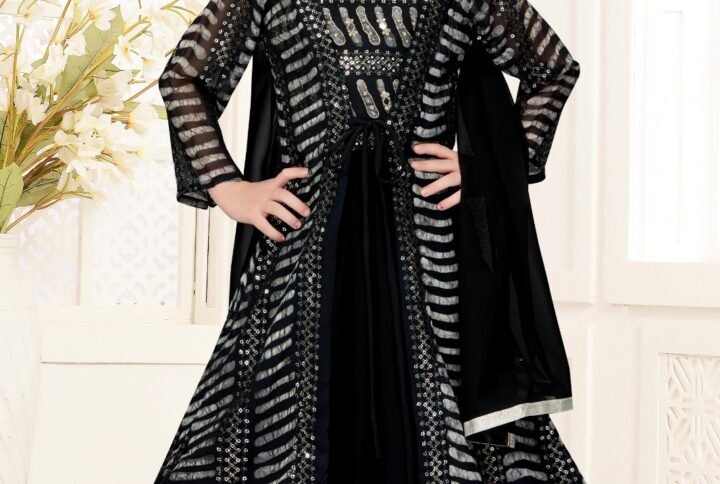 Girls lehenga choli crop top with full jacket black colour