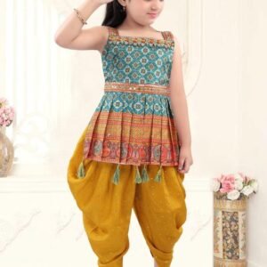 Dhoti style peplum top yellow colour multi work