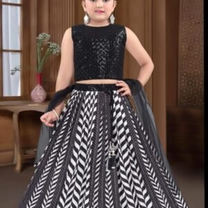 Girls lehenga choli white black multi skirt black sequence  top