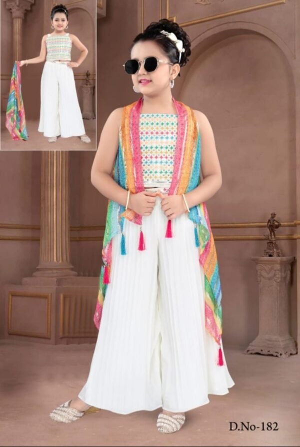 Girls plazo style crop top with multi jacket