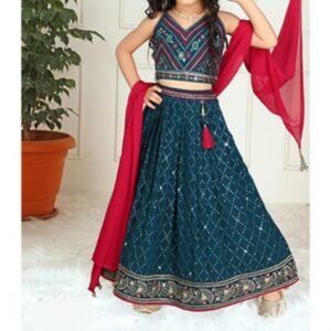 Girls lehenga choli mirror work navy blue colour