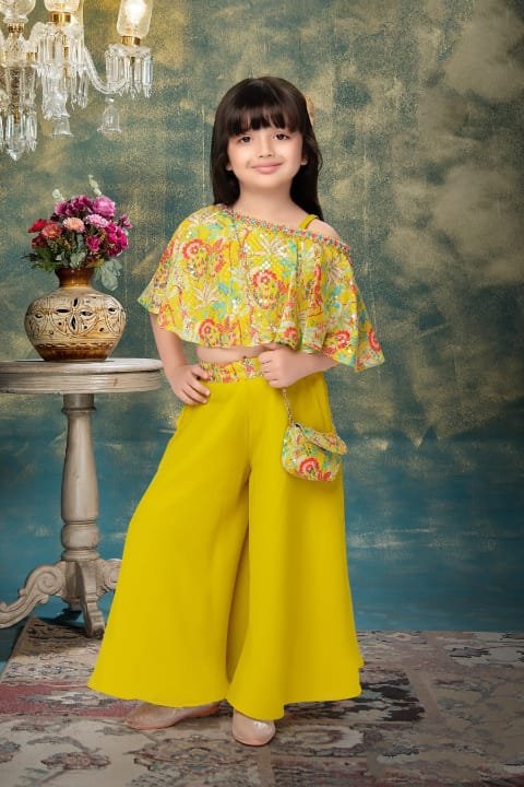 Plazo style one side up shoulder with purse beautiful yellow colour