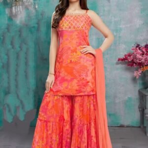 Girls cotton sharara orange colour sleeves