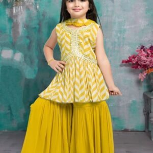 Girls sharara designs yellow colour pure georgette
