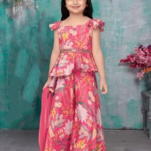 Girls plazo style multi color printed peplum