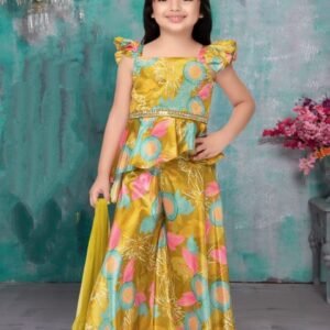 Girls plazo style multi colour printed peplum