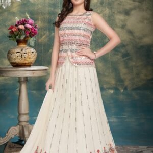 Girls lehenga choli with paplum top bridal look cream colour pure georgette