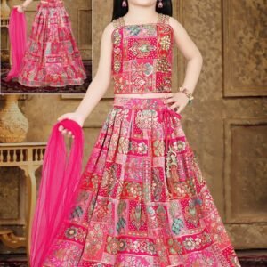 Girls lehenga choli rani color banarasi fabric