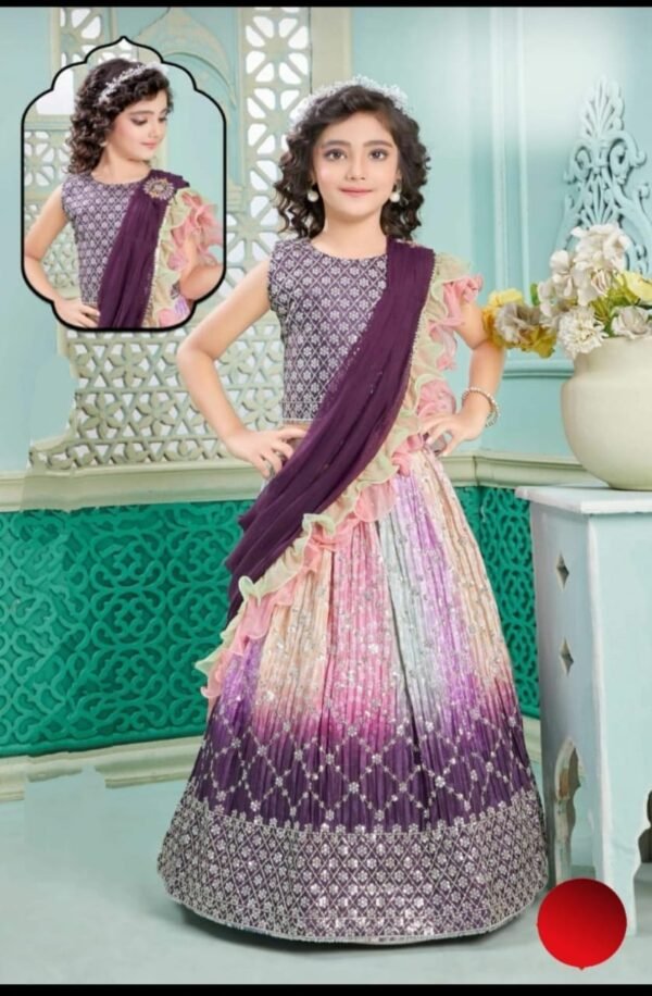 Girls lehenga choli multi color attach dupatta style sequence work designer look