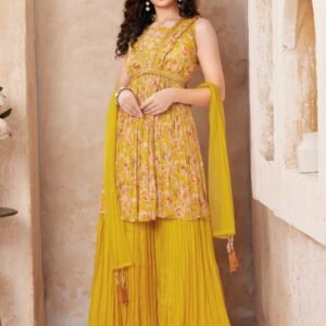 Girls sharara with plum top yellow colour