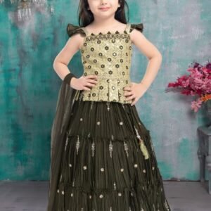 Girls lehenga choli peplum pista green colour