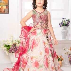 Girls lehenga choli printed lehenga mirror work choli fancy dupatta