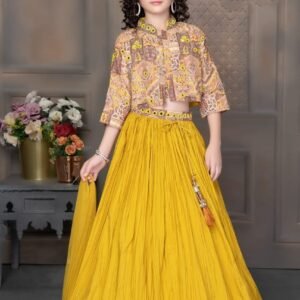 Girls lehenga choli yellow colour short top with jacket style