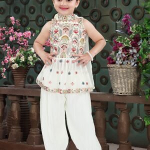 Girls herum style white top sequence work paplum style